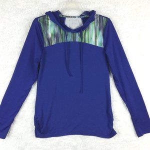 Bally Total Fitness Womens Sweatshirt Running Hoodie Athletic Blue Rouch Sides M